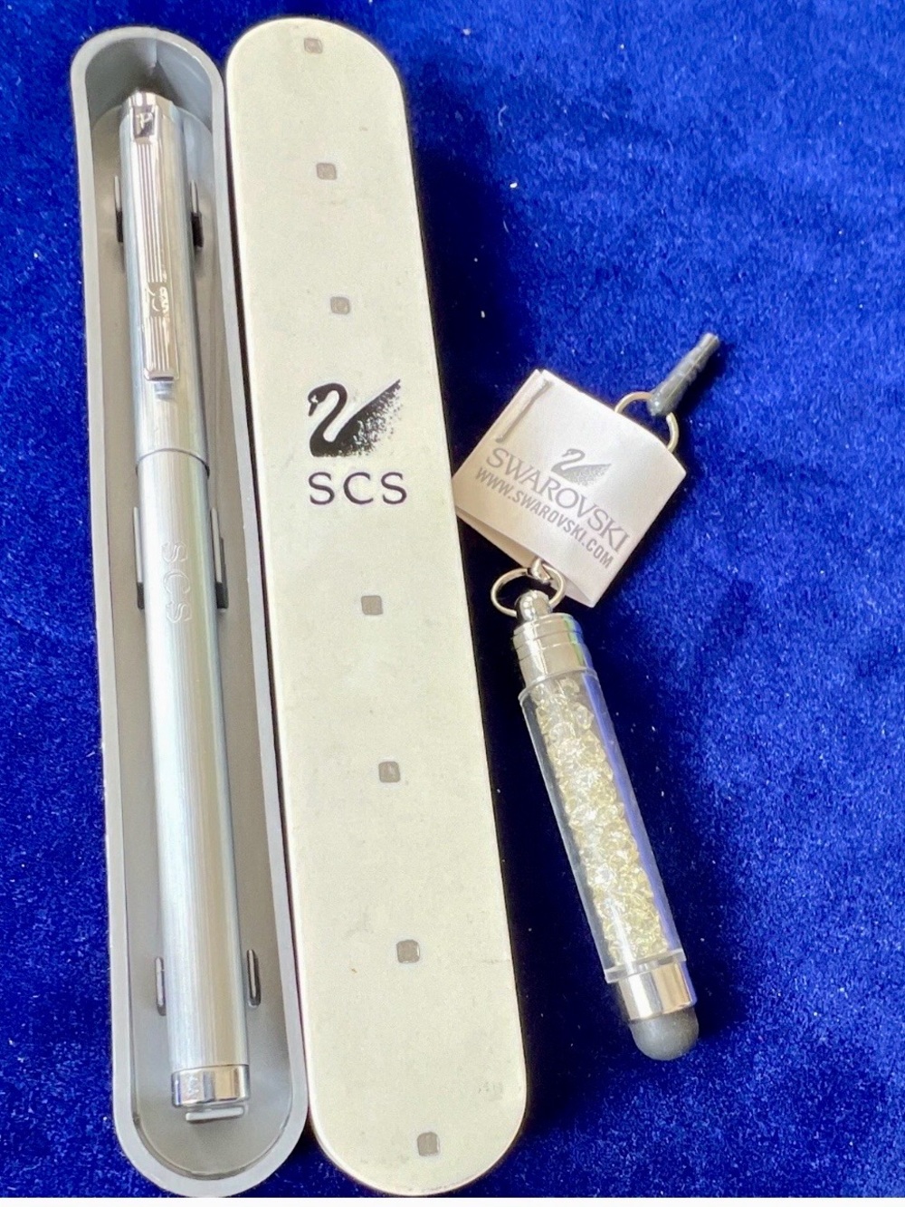 Swarovski Silver Crystal Pen And a Stylus Charm SCS Clear Swarovski Crystals Set